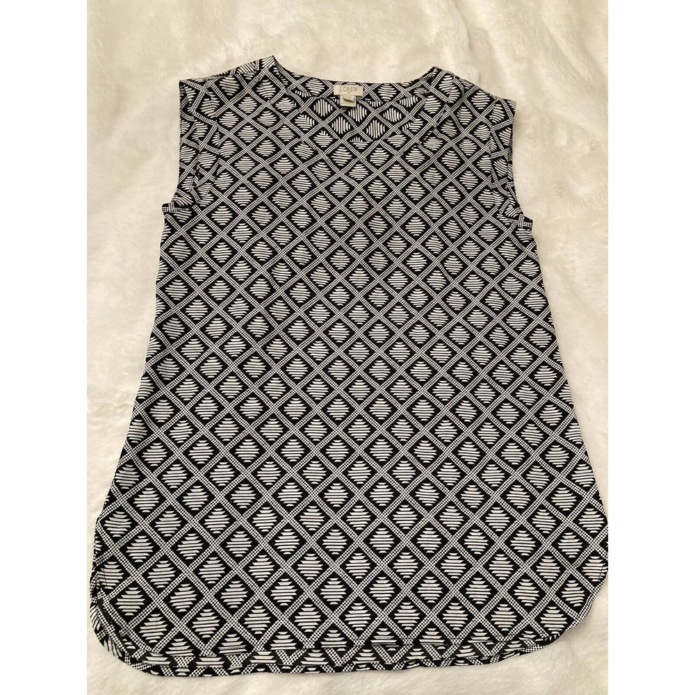 J Crew Black and White Geometric Career Top Blouse XXS